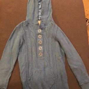 Blue sweater with a hood